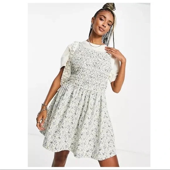 FREE PEOPLE BOHO FLOWY MINI DRESS BOHEMIAN PRINT POCKETS A3C - Picture 2 of 16